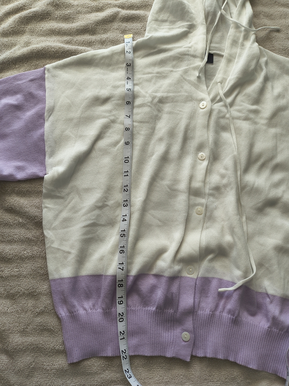 Makeover Essentials Hooded Button-Front Cardigan in Cream & Lavender - Picture 4 of 9